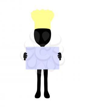 Royalty Free Clipart Image of a Silhouette Chef With a Sign
