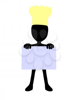 Royalty Free Clipart Image of a Silhouette Chef With a Sign
