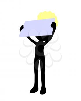 Royalty Free Clipart Image of a Silhouette Chef With a Sign