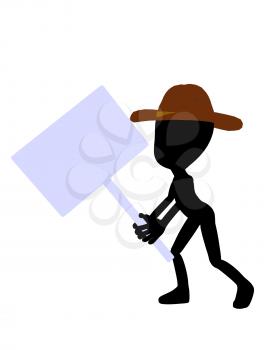 Royalty Free Clipart Image of a Silhouette Cowboy With a Sign
