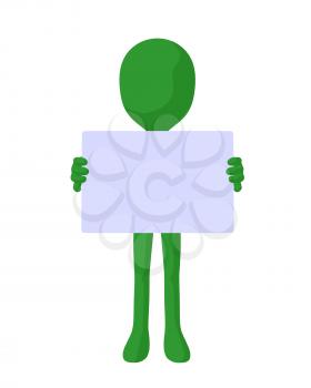 Royalty Free Clipart Image of a Green Silhouette Holding a Sign
