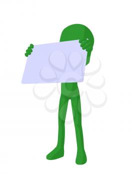 Royalty Free Clipart Image of a Green Silhouette Holding a Sign
