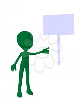 Royalty Free Clipart Image of a Green Silhouette With a Sign