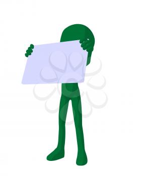 Royalty Free Clipart Image of a Green Silhouette With a Sign