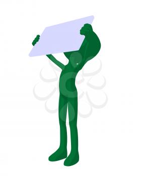 Royalty Free Clipart Image of a Green Silhouette With a Sign