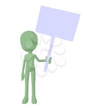 Royalty Free Clipart Image of a Green Silhouette With a Sign
