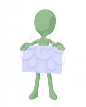 Royalty Free Clipart Image of a Green Silhouette With a Sign
