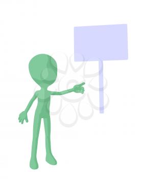 Royalty Free Clipart Image of a Green Man With a Sign