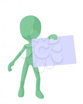 Royalty Free Clipart Image of a Green Man With a Sign