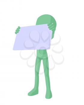 Royalty Free Clipart Image of a Green Man With a Sign