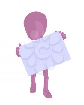 Royalty Free Clipart Image of a Pink Man With a Sign
