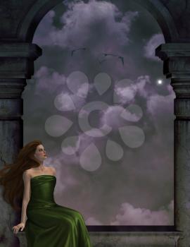 Woman sitting on a window ledge