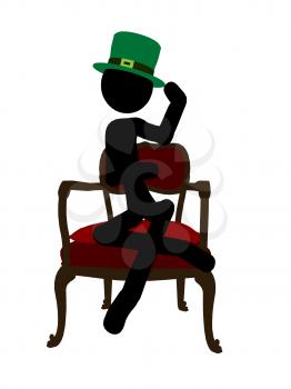 Royalty Free Clipart Image of a Stick Man in a Green Hat Sitting on a Chair