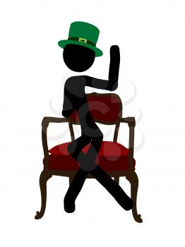 Royalty Free Clipart Image of a Stick Man in a Green Hat Sitting on a Chair