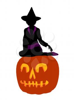 Royalty Free Clipart Image of a Witch and a Pumpkin