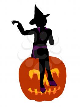 Royalty Free Clipart Image of a Witch and a Pumpkin