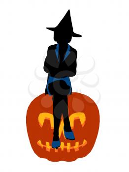 Royalty Free Clipart Image of a Witch on a Pumpkin