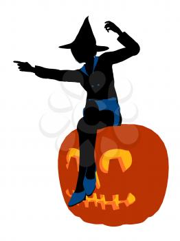 Royalty Free Clipart Image of a Witch on a Pumpkin