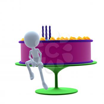 Royalty Free Clipart Image of a Man and a Birthday Cake