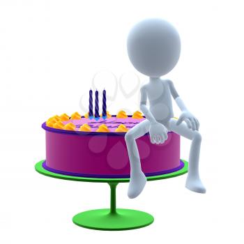 Royalty Free Clipart Image of a Man and a Birthday Cake