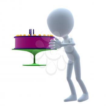 Royalty Free Clipart Image of a Man and a Birthday Cake