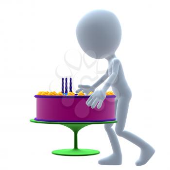 Royalty Free Clipart Image of a Man and a Birthday Cake