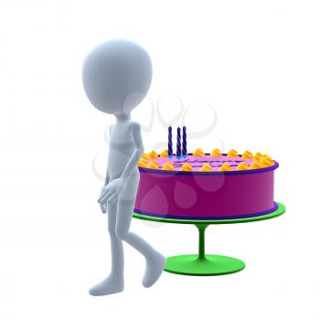 Royalty Free Clipart Image of a Man and a Birthday Cake