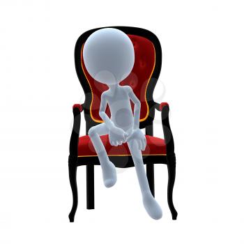 Royalty Free Clipart Image of a 3D Guy on a Chair