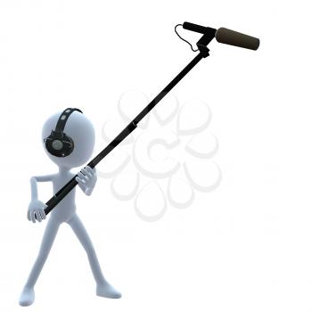 Royalty Free Clipart Image of a 3D Guy With a Microphone