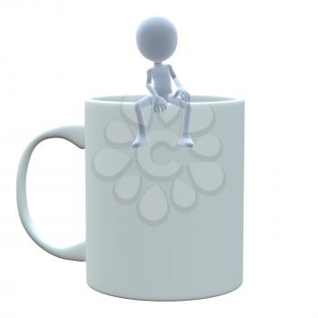 Royalty Free Clipart Image of a 3D Guy With a Coffee Mug