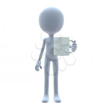 Royalty Free Clipart Image of a 3D Guy With a Coffee Mug