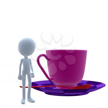 Royalty Free Clipart Image of a 3D Guy With a Teacup