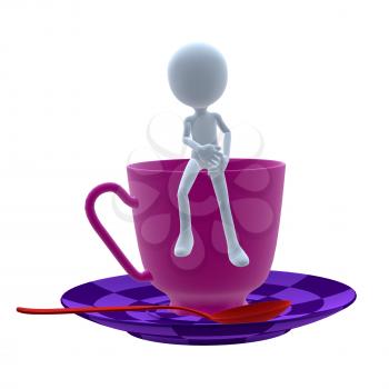 Royalty Free Clipart Image of a 3D Guy With a Teacup