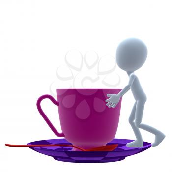 Royalty Free Clipart Image of a 3D Guy With a Teacup