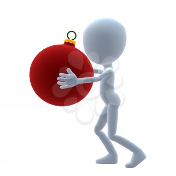 Royalty Free Clipart Image of a 3D Guy With a Christmas Ornament