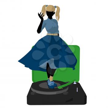 Royalty Free Clipart Image of a 50s Girl on a Record Player