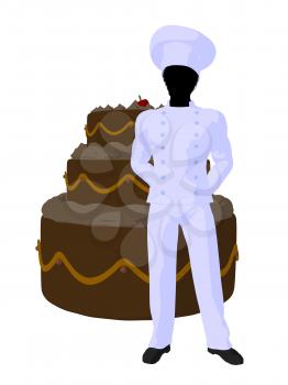 Royalty Free Clipart Image of a Chef With a Cake