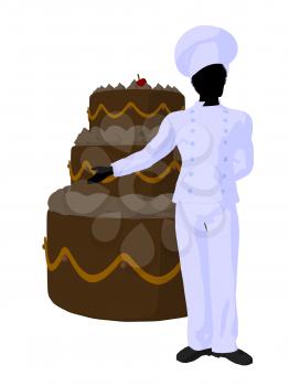 Royalty Free Clipart Image of a Chef With a Cake