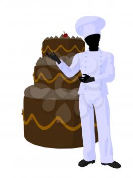 Royalty Free Clipart Image of a Chef With a Cake