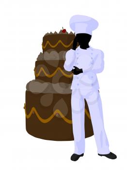 Royalty Free Clipart Image of a Chef With a Cake