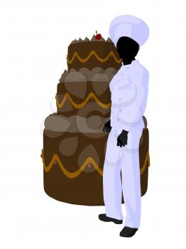 Royalty Free Clipart Image of a Chef With a Cake