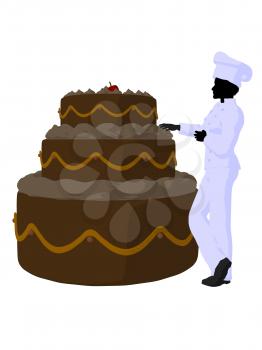 Royalty Free Clipart Image of a Chef With a Cake