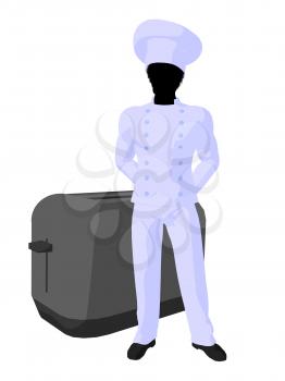 Royalty Free Clipart Image of a Chef Beside a Toaster