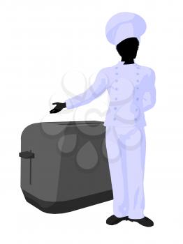 Royalty Free Clipart Image of a Chef Beside a Toaster