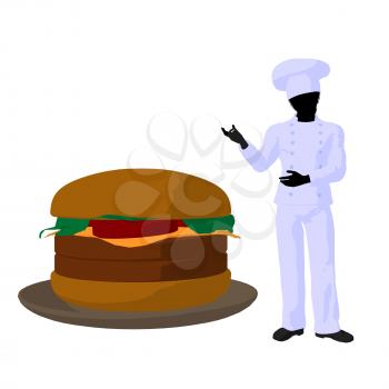 Royalty Free Clipart Image of a Chef and Burger