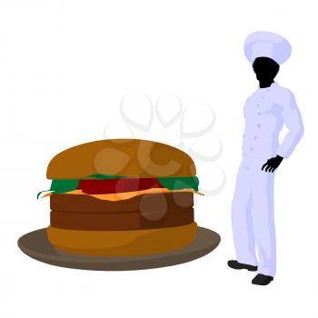 Royalty Free Clipart Image of a Chef and Burger