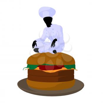 Royalty Free Clipart Image of a Chef and Burger