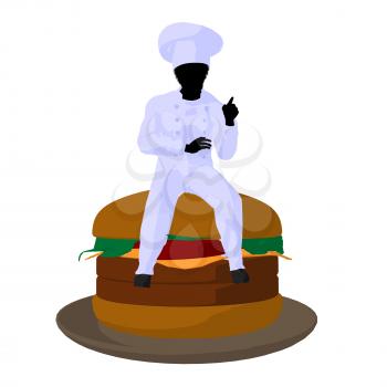 Royalty Free Clipart Image of a Chef and Burger