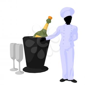 Royalty Free Clipart Image of a Chef With Champagne and Glasses