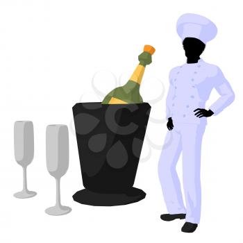 Royalty Free Clipart Image of a Chef With Champagne and Glasses